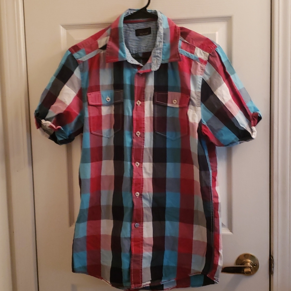 Zara Man Short Sleeve Button Down Multi Large